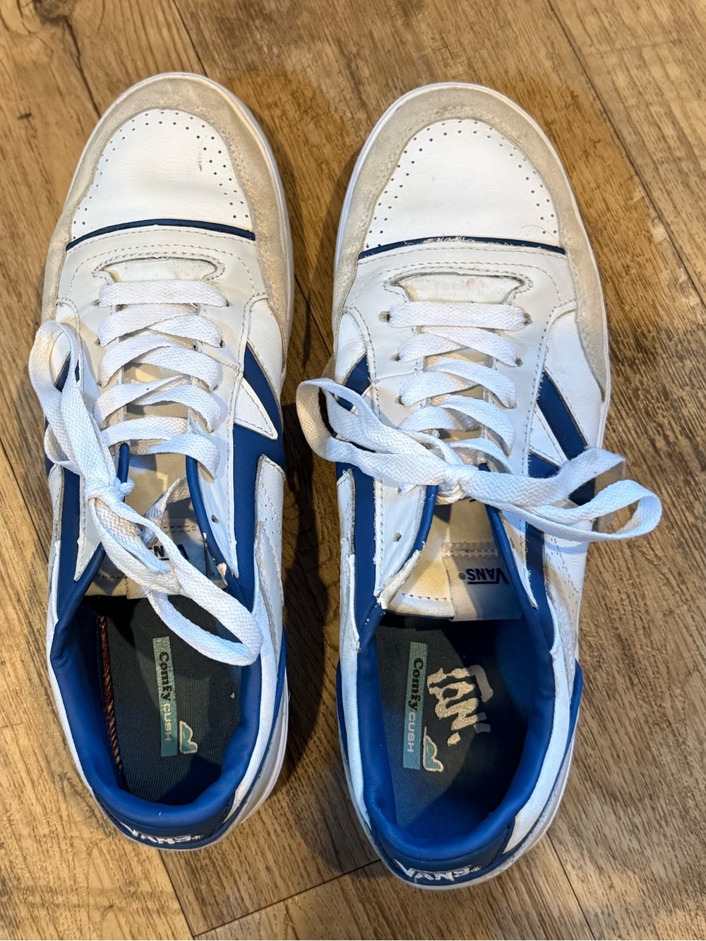 Vans Retro Mens White and Blue Low-Top Sneakers Size 13